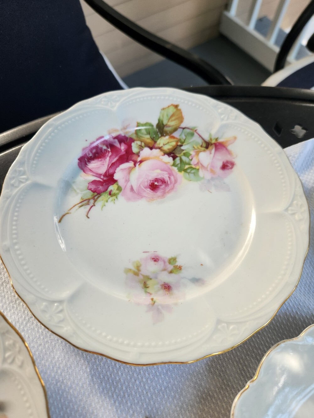 2 Vintage German Porcelain Rose Tea Plates - Picture 6 of 9